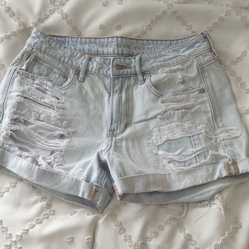American Eagle Outfitters Light Blue Ripped Jean Shorts